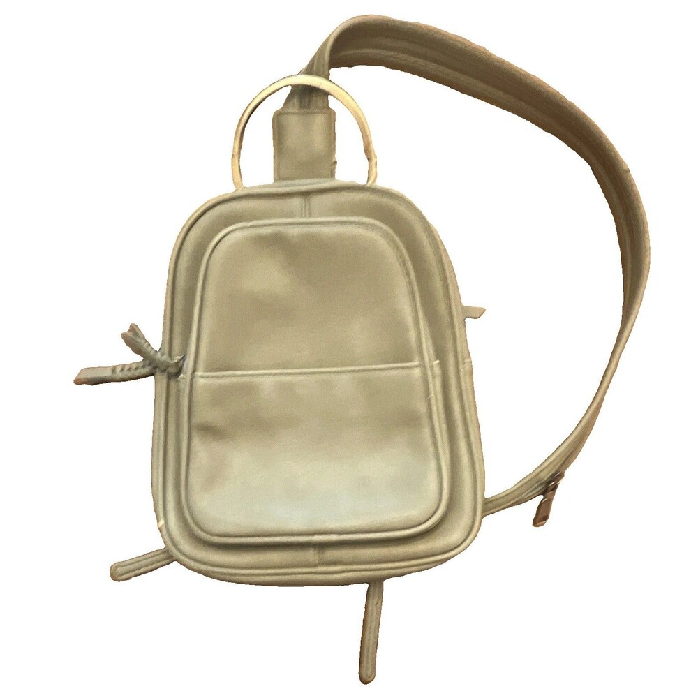 Vegan Leather ANTIK KRAFT Small Green Backpack Purse, Zip, Lined, Pockets, Gold